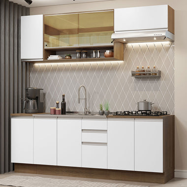 Combo completo de Cocina 240 cm 9 Puertas 3 Cajones Sin Mesada Marrón/Blanco Glamy Madesa