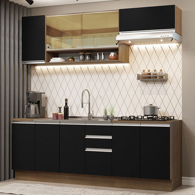 Combo completo de Cocina 240 cm 9 Puertas 3 Cajones Sin Mesada Marrón/Negro Glamy Madesa