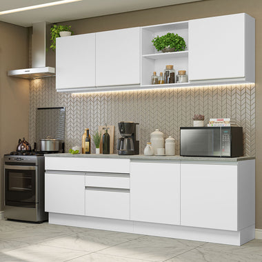 Combo completo de Cocina 240 cm 6 Puertas 2 Cajones Blanco Glamy Madesa