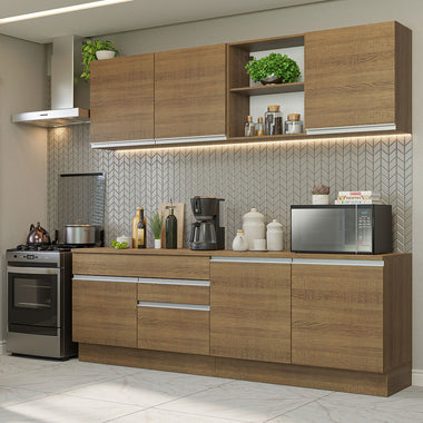 Combo completo de Cocina 240 cm 6 Puertas 2 Cajones Marrón Glamy Madesa