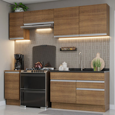 Combo completo de Cocina 240 cm 6 Puertas 2 Cajones Sin Mesada Marrón Glamy Madesa