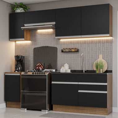Combo completo de Cocina 240 cm 6 Puertas 2 Cajones Sin Mesada Marrón/Negro Glamy Madesa