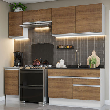 Combo completo de Cocina 240 cm 6 Puertas 2 Cajones Sin Mesada Blanco/Marrón Glamy Madesa