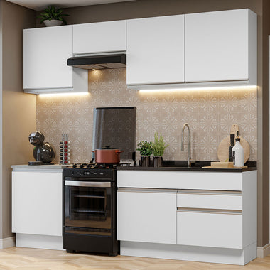 Combo completo de Cocina 240 cm 6 Puertas 2 Cajones Sin Mesada Blanco Glamy Madesa
