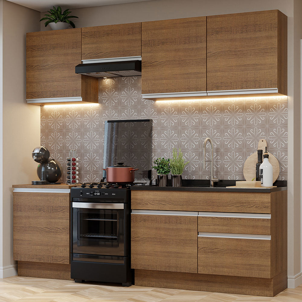 Combo completo de Cocina 240 cm 6 Puertas 2 Cajones Sin Mesada Marrón Glamy Madesa 08