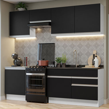Combo completo de Cocina 240 cm 6 Puertas 2 Cajones Sin Mesada Blanco/Negro Glamy Madesa