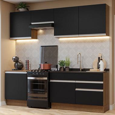 Combo completo de Cocina 240 cm 6 Puertas 2 Cajones Sin Mesada Marrón/Negro Glamy Madesa
