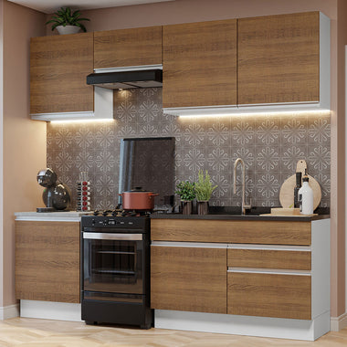 Combo completo de Cocina 240 cm 6 Puertas 2 Cajones Sin Mesada Blanco/Marrón Glamy Madesa