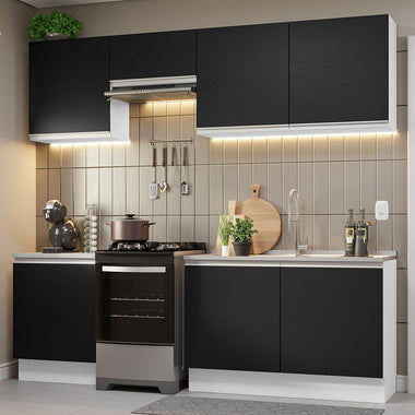 Combo completo de Cocina 240 cm 7 Puertas Sin Mesada Blanco/Negro Glamy Madesa