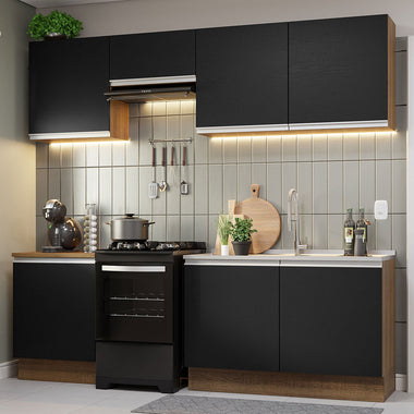 Combo completo de Cocina 240 cm 7 Puertas Sin Mesada Marrón/Negro Glamy Madesa
