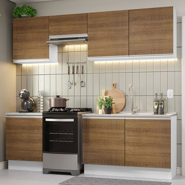 Combo completo de Cocina 240 cm 7 Puertas Sin Mesada Blanco/Marrón Glamy Madesa