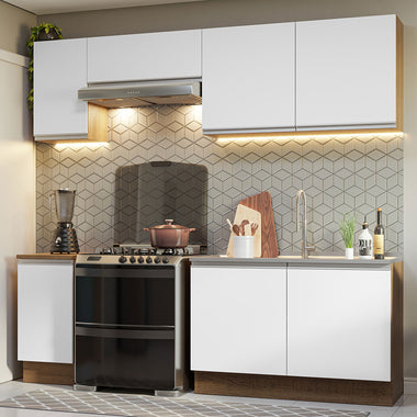 Combo completo de Cocina 240 cm 7 Puertas Sin Mesada Marrón/Blanco Glamy Madesa