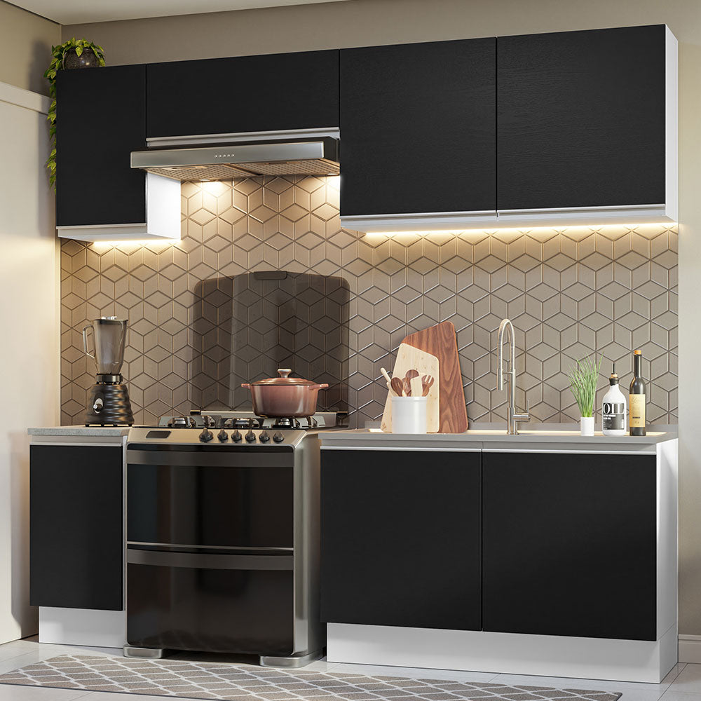 Combo completo de Cocina 240 cm 7 Puertas Sin Mesada Blanco/Negro Glamy Madesa 10