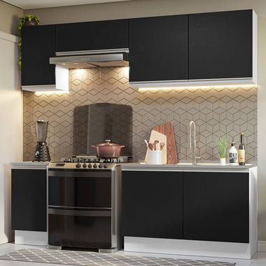 Combo completo de Cocina 240 cm 7 Puertas Sin Mesada Blanco/Negro Glamy Madesa