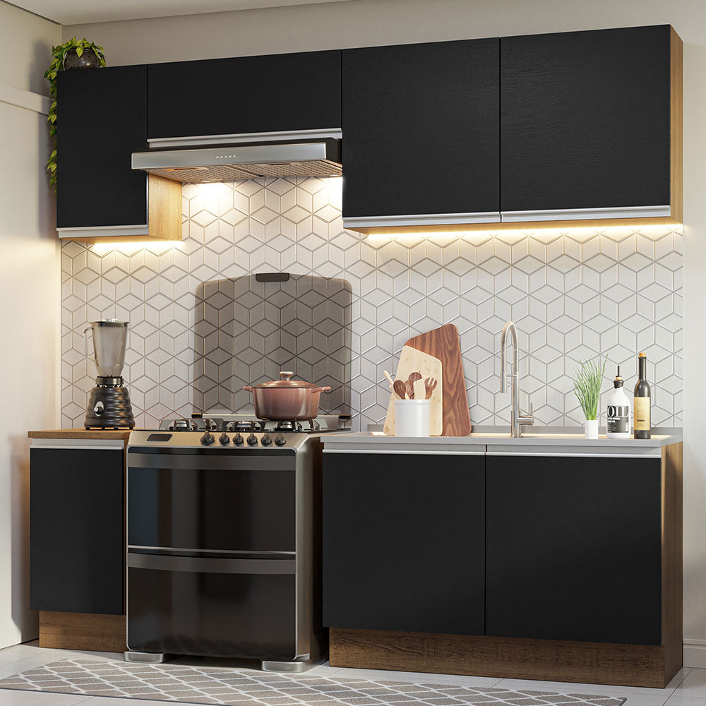 Combo completo de Cocina Glamy Madesa 240cm - Marrón/Negro