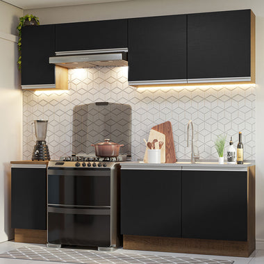 Combo completo de Cocina 240 cm 7 Puertas Sin Mesada Marrón/Negro Glamy Madesa