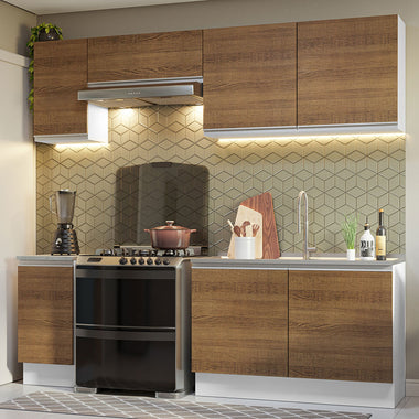 Combo completo de Cocina 240 cm 7 Puertas Sin Mesada Blanco/Marrón Glamy Madesa