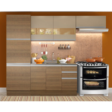 Combo completo de Cocina 260 cm 8 Puertas 3 Cajones Sin Mesada Marrón/Crema Glamy Madesa