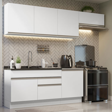 Combo completo de Cocina 260 cm 6 Puertas 2 Cajones Sin Mesada Blanco Glamy Madesa