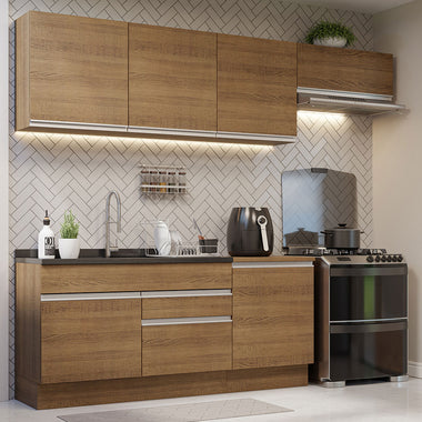 Combo completo de Cocina 260 cm 6 Puertas 2 Cajones Sin Mesada Marrón Glamy Madesa