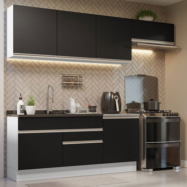 Combo completo de Cocina 260 cm 6 Puertas 2 Cajones Sin Mesada Blanco/Negro Glamy Madesa