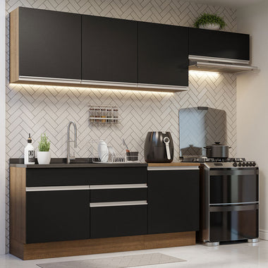 Combo completo de Cocina 260 cm 6 Puertas 2 Cajones Sin Mesada Marrón/Negro Glamy Madesa