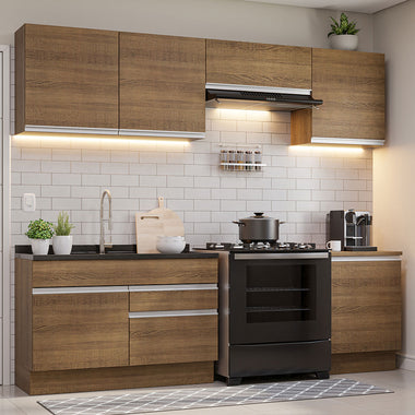 Combo completo de Cocina 260 cm 6 Puertas 2 Cajones Sin Mesada Marrón Glamy Madesa