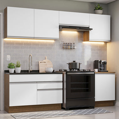 Combo completo de Cocina 260 cm 6 Puertas 2 Cajones Sin Mesada Marrón/Blanco Glamy Madesa
