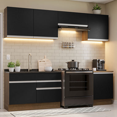Combo completo de Cocina 260 cm 6 Puertas 2 Cajones Sin Mesada Marrón/Negro Glamy Madesa
