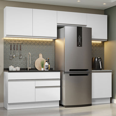 Combo completo de Cocina 260 cm 6 Puertas 2 Cajones Sin Mesada Blanco Glamy Madesa