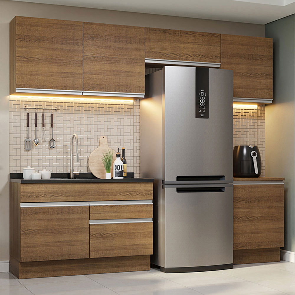 Combo completo de Cocina 260 cm 6 Puertas 2 Cajones Sin Mesada Marrón Glamy Madesa 05