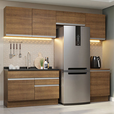 Combo completo de Cocina 260 cm 6 Puertas 2 Cajones Sin Mesada Marrón Glamy Madesa