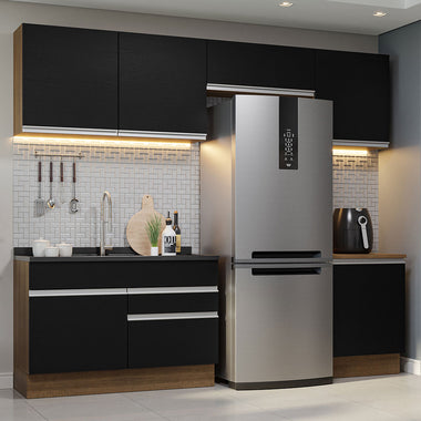 Combo completo de Cocina 260 cm 6 Puertas 2 Cajones Sin Mesada Marrón/Negro Glamy Madesa