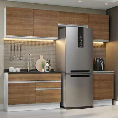 Combo completo de Cocina 260 cm 6 Puertas 2 Cajones Sin Mesada Blanco/Marrón Glamy Madesa