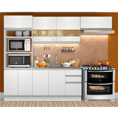 Combo completo de Cocina 270 cm 8 Puertas 3 Cajones Sin Mesada Blanco Glamy Madesa