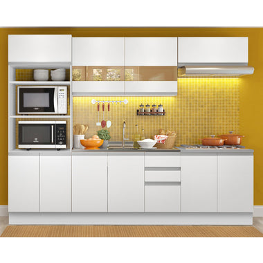 Combo completo de Cocina 270 cm 10 Puertas 3 Cajones Sin Mesada Blanco Glamy Madesa