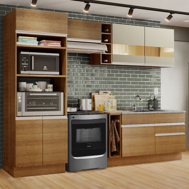 Combo completo de Cocina 270 cm 7 Puertas 2 Cajones Sin Mesada Marrón/Crema Glamy Madesa