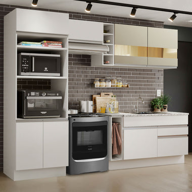 Combo completo de Cocina 270 cm 7 Puertas 2 Cajones Sin Mesada Blanco/Crema Glamy Madesa