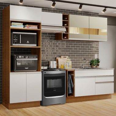 Combo completo de Cocina 270 cm 7 Puertas 2 Cajones Sin Mesada Marrón/Blanco/Crema Glamy Madesa