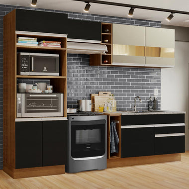 Combo completo de Cocina 270 cm 7 Puertas 2 Cajones Sin Mesada Marrón/Negro/Crema Glamy Madesa
