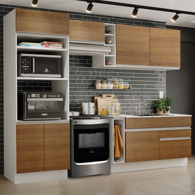 Combo completo de Cocina 270 cm 7 Puertas 2 Cajones Sin Mesada Blanco/Marrón Glamy Madesa
