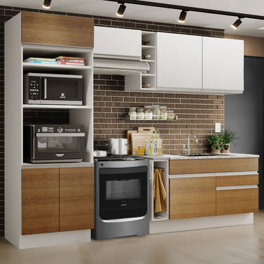 Combo completo de Cocina 270 cm 7 Puertas 2 Cajones Sin Mesada Blanco/Marrón Glamy Madesa