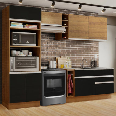Combo completo de Cocina 270 cm 7 Puertas 2 Cajones Sin Mesada Marrón/Negro Glamy Madesa