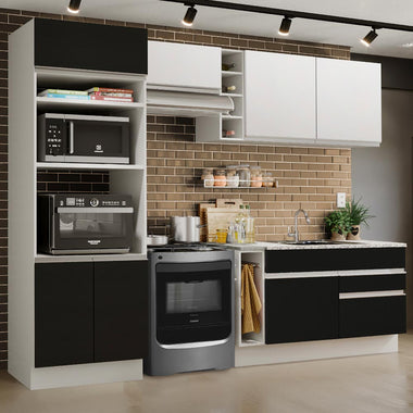 Combo completo de Cocina 270 cm 7 Puertas 2 Cajones Sin Mesada Blanco/Negro Glamy Madesa