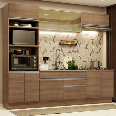 Combo completo de Cocina 270 cm 9 Puertas 2 Cajones Sin Mesada Marrón Glamy Madesa