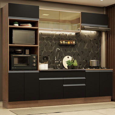 Combo completo de Cocina 270 cm 9 Puertas 2 Cajones Sin Mesada Marrón/Negro Glamy Madesa