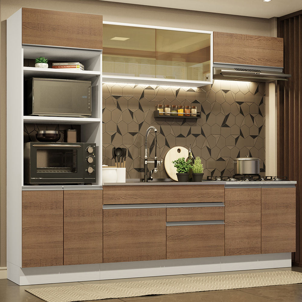 Combo completo de Cocina 270 cm 9 Puertas 2 Cajones Sin Mesada Blanco/Marrón Glamy Madesa 10