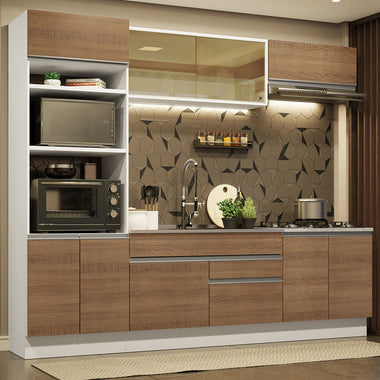 Combo completo de Cocina 270 cm 9 Puertas 2 Cajones Sin Mesada Blanco/Marrón Glamy Madesa