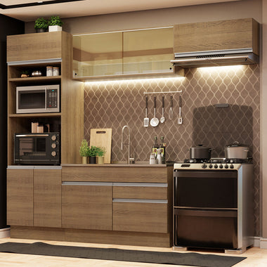 Combo completo de Cocina 270 cm 7 Puertas 2 Cajones Sin Mesada Marrón Glamy Madesa