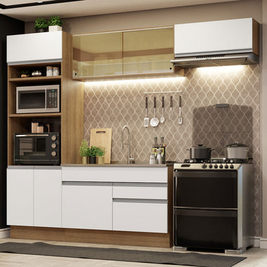 Combo completo de Cocina 270 cm 7 Puertas 2 Cajones Sin Mesada Marrón/Blanco Glamy Madesa